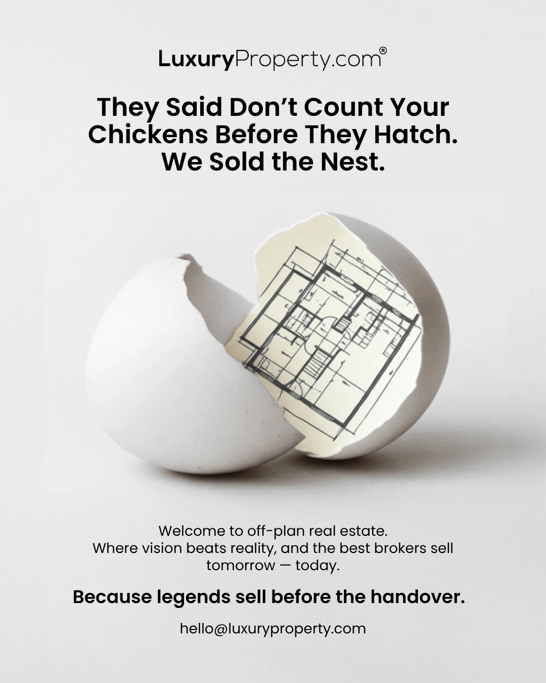 Offplan property broker explaining new development projects to investors, with architectural models, floor plans, and futuristic Dubai skyline visuals.